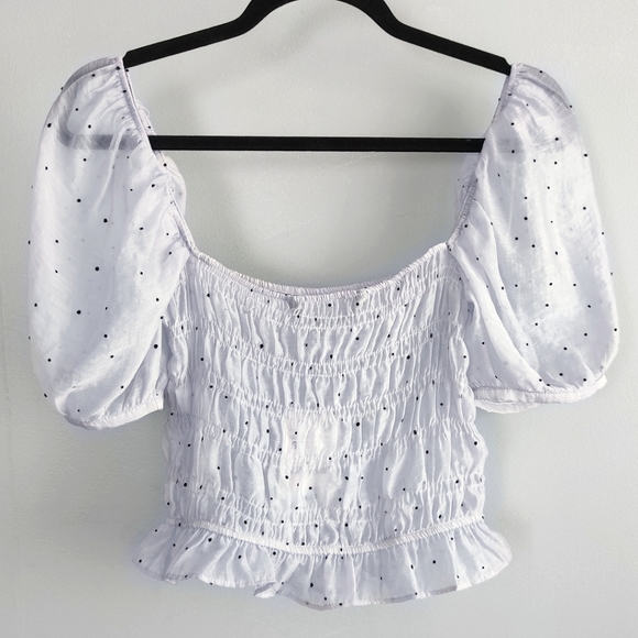 Zara Tops Nwt Zara Smocked Puff Sleeve Polka Dot Crop Top In Pastel